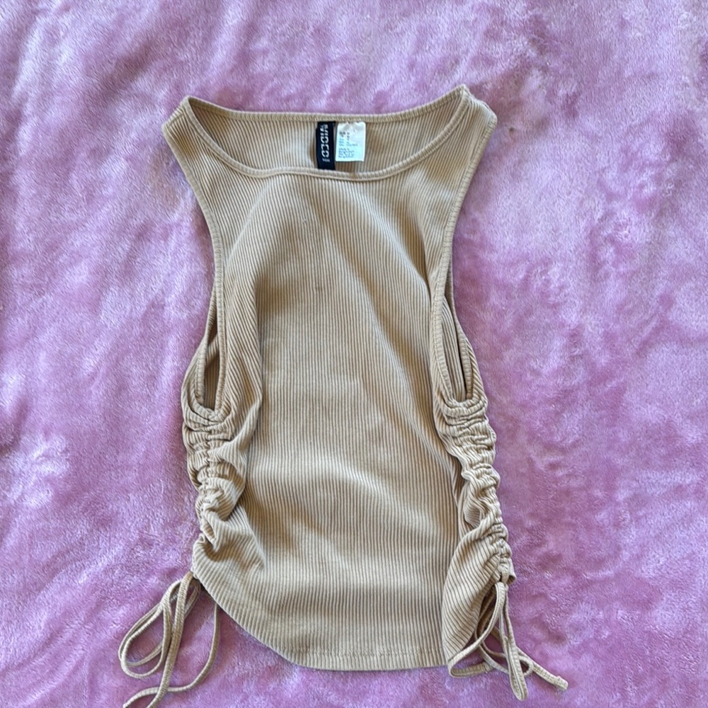 H&M Tan Ruched Sleeveless‎ Tank Top Size Medium
